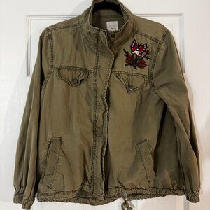 Olive/Army Green 100% Cotton Lightweight Jacket Embroidered Birds SMALL